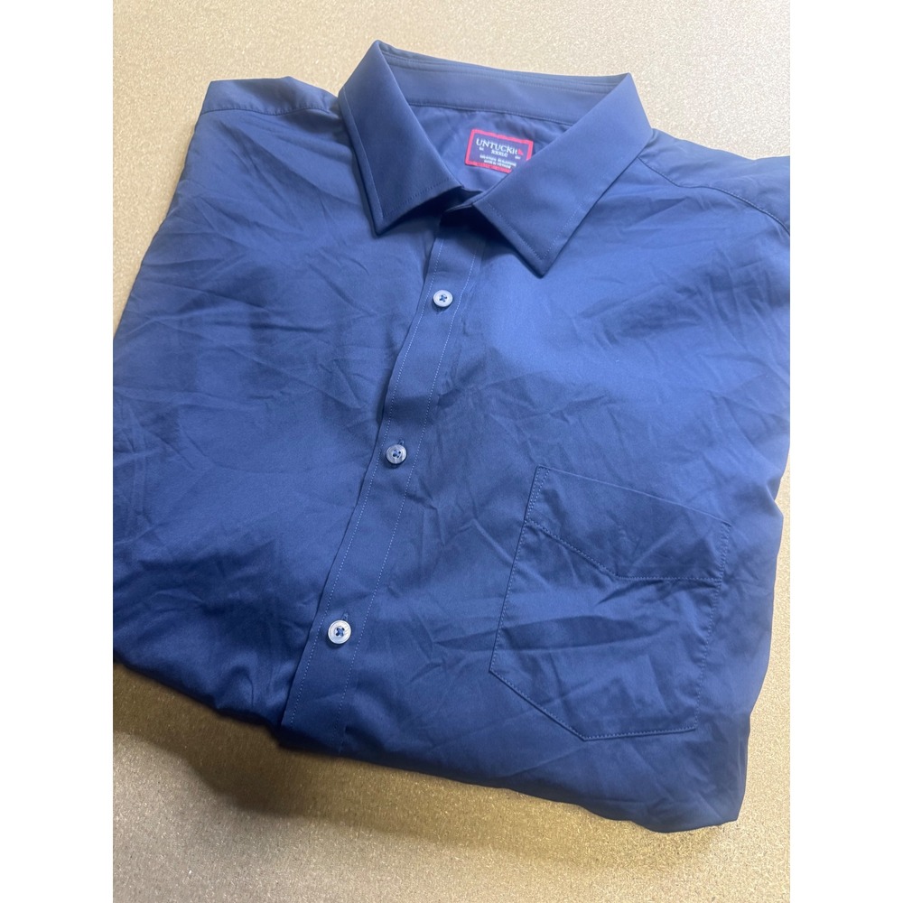 UNTUCKit Mens‎ XXXL Long Sleeve Navy Blue Button Down Shirt Stretch